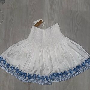 Chakeris White and Blue Floral Mini Skirt